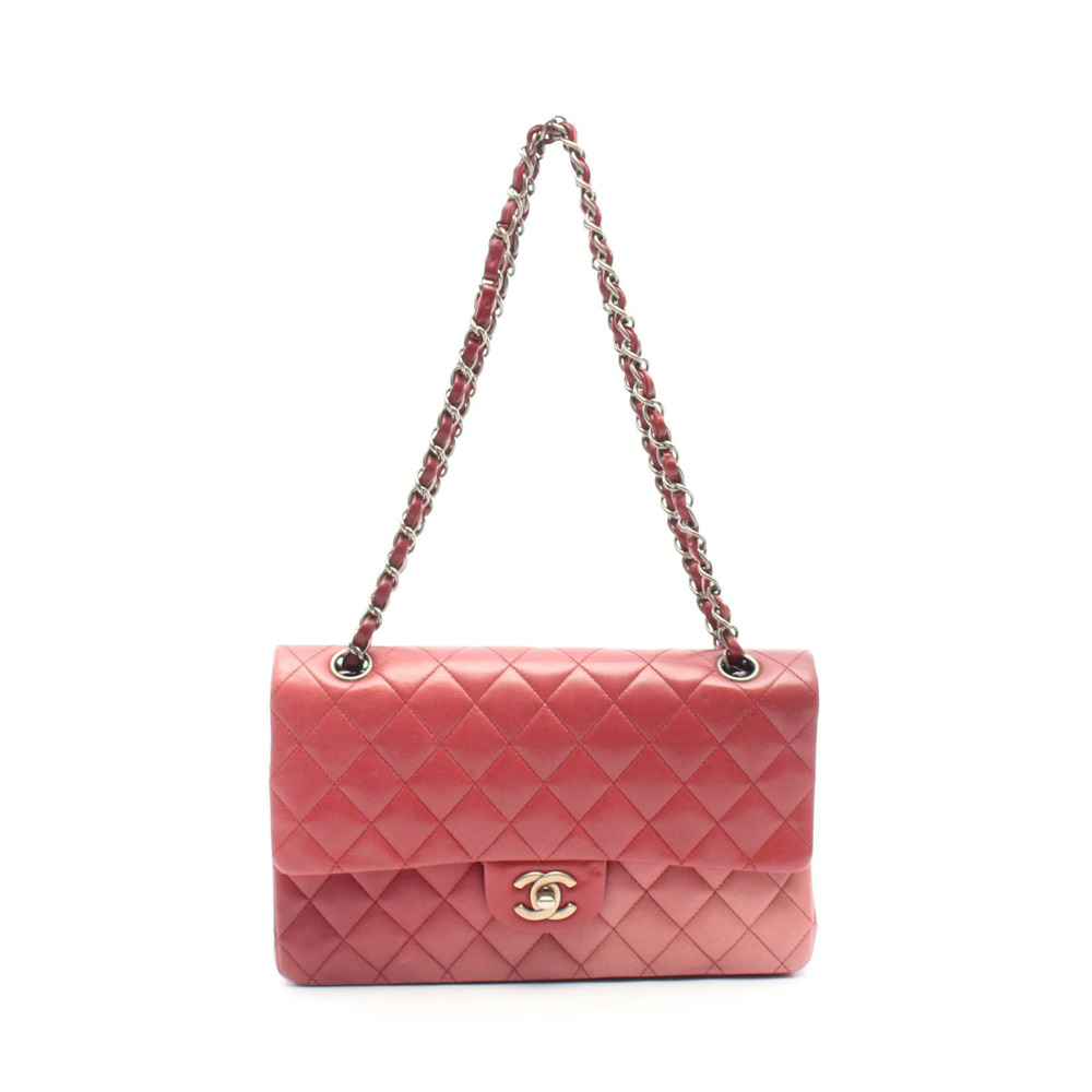 Chanel Matelasse Double Flap Shoulder Bag Lambskin Sheepskin Leather Red